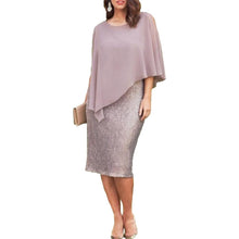 Load image into Gallery viewer, Elegant Women Plus Size O-Neck Chiffon Patchwork Double Layer Midi Pencil Dress