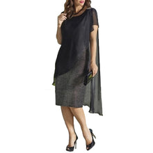 Load image into Gallery viewer, Elegant Women Plus Size O-Neck Chiffon Patchwork Double Layer Midi Pencil Dress