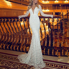 Load image into Gallery viewer, women dress Sexy V-neck Elegant 2019 Natural Sequins Shiny Wedding Bridal Evening gown Party Long birthday dress for women