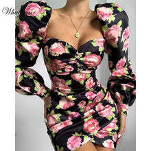 Load image into Gallery viewer, Whatiwear 2019 Summer Mini Dress Print Flower Party Dress Streetwear Women Button Puff Sleeve Vestidos de festa