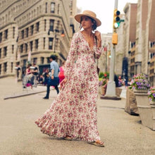 Load image into Gallery viewer, Retro Vintage Floral Printed Long Dresses Vestidos Full Sleeve V-Neck High Waist Loose Boho Beach Dress XXL