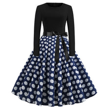 Load image into Gallery viewer, Winter Christmas Dresses Women 50S 60S Vintage Robe Swing Pinup Elegant Party Dress Long Sleeve Casual Plus Size Print Black