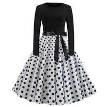 Load image into Gallery viewer, Winter Christmas Dresses Women 50S 60S Vintage Robe Swing Pinup Elegant Party Dress Long Sleeve Casual Plus Size Print Black