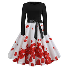 Load image into Gallery viewer, Winter Christmas Dresses Women 50S 60S Vintage Robe Swing Pinup Elegant Party Dress Long Sleeve Casual Plus Size Print Black