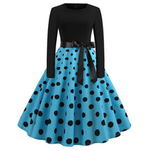 Load image into Gallery viewer, Winter Christmas Dresses Women 50S 60S Vintage Robe Swing Pinup Elegant Party Dress Long Sleeve Casual Plus Size Print Black