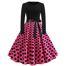 Load image into Gallery viewer, Winter Christmas Dresses Women 50S 60S Vintage Robe Swing Pinup Elegant Party Dress Long Sleeve Casual Plus Size Print Black